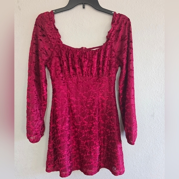 Altar'd State Dress Women Sz S Red Sweetheart Ruffle Neck Fit Flare Whimsy - Picture 3 of 14